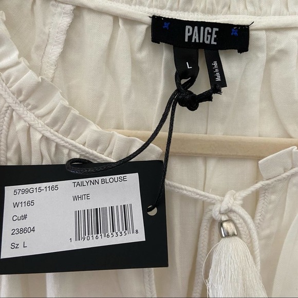 New Paige Tailynn White Long Sleeve Peasent Style Boho Blouse Size Large - Picture 8 of 16